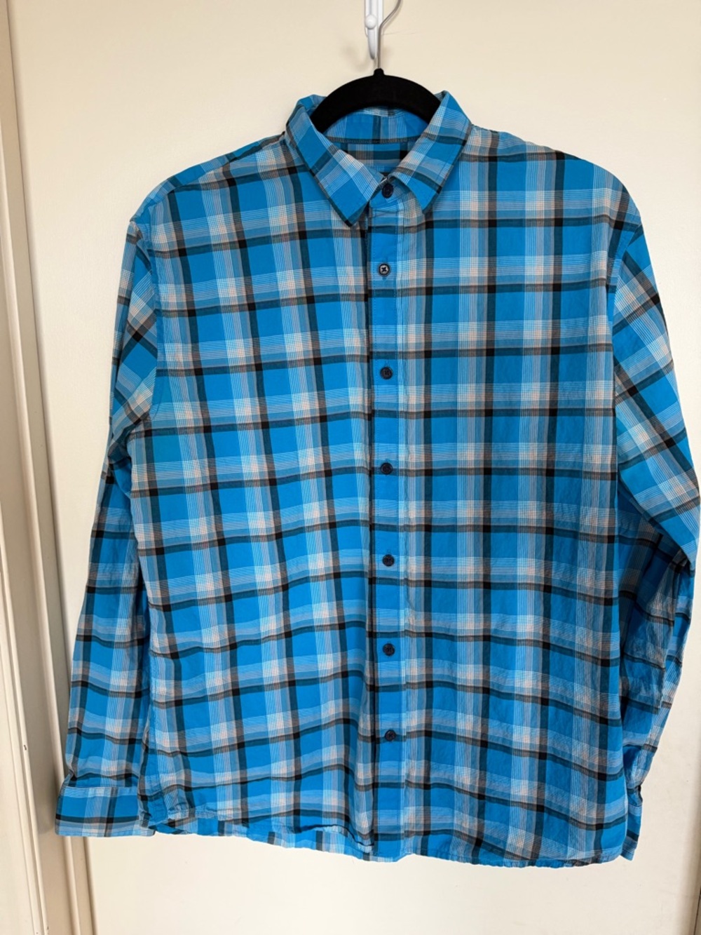 Armani Exchange Men’s Blue Plaid Button-Up Shirt Medium 100% Cotton